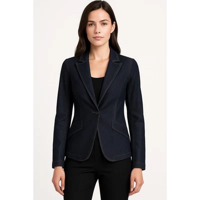 White House Black Market Womens Denim Blazer Editor Tailored Stretch Blue Size 8 - Image 1 of 4