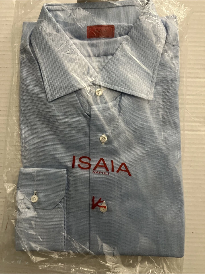 Nueva Camisa de Vestir Isaia Napoli Puño Barril Cuello Cortado Lino Manga Larga 17 Foto 1 de 4