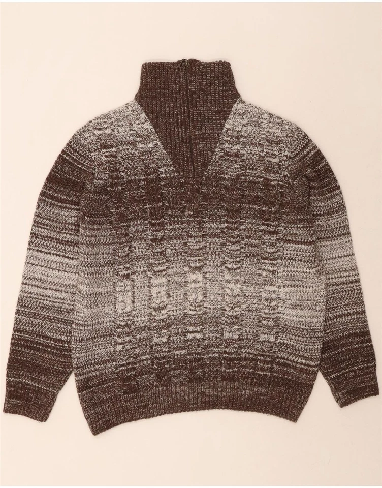 Suéter masculino MONTECHIARO com zíper no pescoço IT 56 XL marrom lã manchada DO51 - Imagem 1 de 3