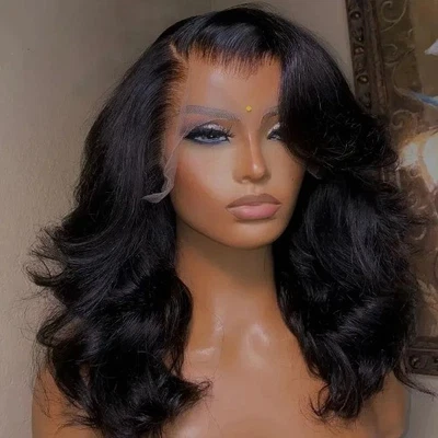 Body Wave Bob Wig 13x6 Transparent Lace Frontal Wig HumanHairWig Virgin RemyHair - Image 1 of 4
