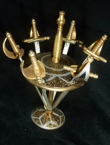 Vintage 6 Swords with stand Cocktail Appetizer Picks Skewers Barware RARE ?Spain - Picture 1 of 9