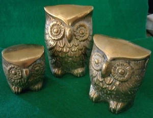 Set of 3 Vintage Solid Brass Owls - MCM Retro Mini Figurine Paperweight - Picture 1 of 1