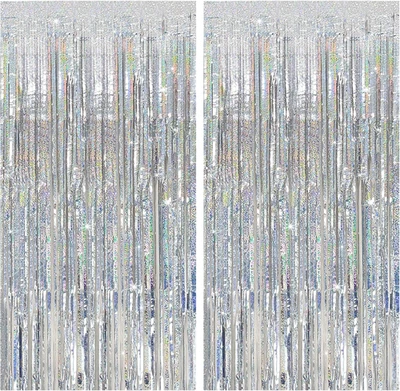 Telón de fondo de cortina de oropel negro decoraciones de fiesta de cumpleaños 2 paquetes lámina brillante Fr Foto 1 de 4