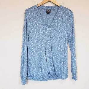 Bobeau Blue Faux Wrap V-Neck Long Sleeve Knit Top Women's Small Fall Casual - Picture 1 of 8