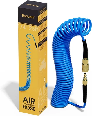 TOOLIOM Polyurethane Recoil Air Hose 1/4 in x 25 ft Air Compressor Hose