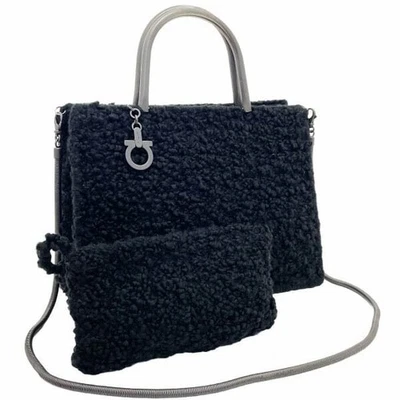 15798 Salvatore Ferragamo 2WAY Bolso Gancini Bolso Lana Metal Negro Foto 1 de 4