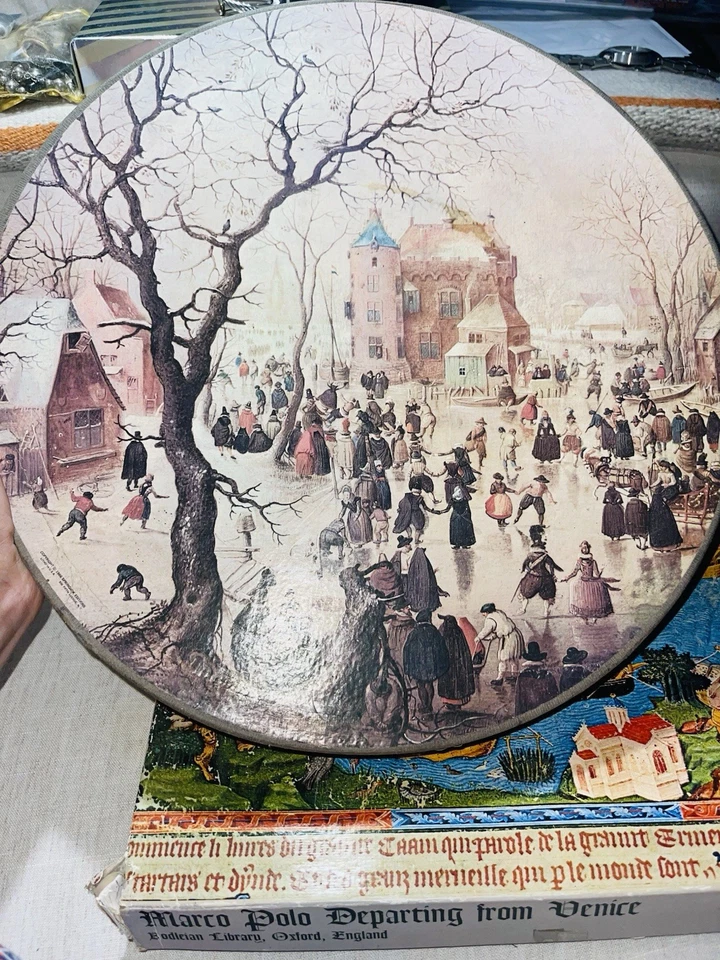 2 Vintage MCM 1966 SPRINGBOK Circular Puzzle Winter Scene 1968 Marco Polo Venice — 第 1/4 张图片