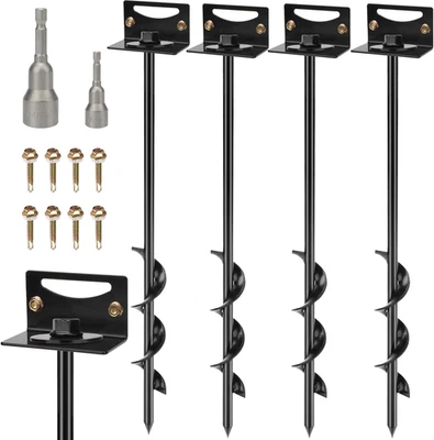 24'' Mobile Home Anchors, Set of 4 Ground Anchors Screw in with Brackets and Dri
