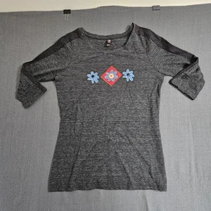 Nwot District Made Medium Black Flower Embrodered Womens 3/4 Sleeve Shirt - Picture 1 of 8