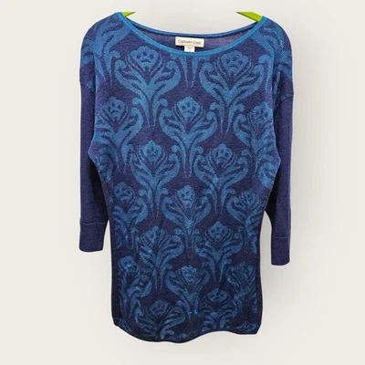Coldwater Creek Womens Blue Floral Knit Sweater Tunic Size M Medium Wool Blend - Image 1 of 4