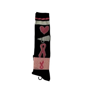 Breast Cancer Awareness Socks Cheerleader Heart Ribbon Black Pink Size 9-11 - Picture 1 of 11