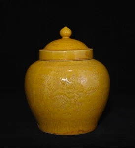Fine Collectable Art Hand Painting Yellow Glazed Porcelain Dragon Pot - Picture 1 of 10
