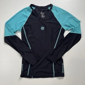 Skins Top Adult Large Black Blue Long Sleeve Compression Activewear Gym Womens - Picture 1 of 5