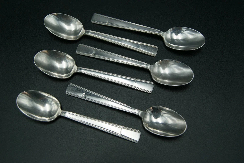 CHRISTOFLE HUDSON 6 CUCHARAS DE TÉ DE CAFÉ CHAPADAS EN PLATA ART DECO LUSTER - 1939 FRANCIA Foto 1 de 4