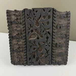 Vintage Hand Carved Wood Fabric Printing Block Repeat Stamp Made In India 6" - Picture 1 of 4