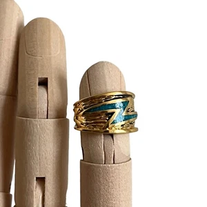 Vtg COP 94 Castings on Parade Turquoise Inlay Lightning Bolt Ring Goldtone 3.75 - Picture 1 of 9