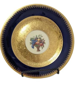 BLACK KNIGHT ENCRUSTED HEAVY GOLD COBALT BLUE DIINNER PLATE FRUIT CENTER 2301 - Picture 1 of 10