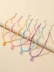 4pcs Colorful Bear Pendant Beaded Necklace Jewelry for Women Gift for Her - Picture 1 of 3