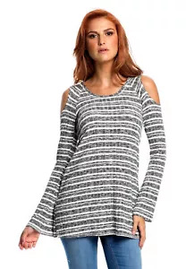 Elan Hoodie Women's Black Sweater Lightweight Cold Shoulder Long Sleeved Flared - Picture 1 of 6