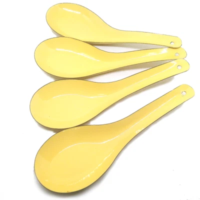 Set 4 Pcs Enamelware Soup Spoons Cultlery Vintage Yellow Flatware Thai Camping - Image 1 of 4