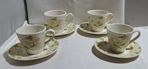 Tazas y platillos Metlox Poppytrail esculpidos margarita (4) EE. UU. California - Imagen 1 de 6