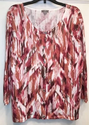 Cárdigan J.Jill Grande Crema Rosa Naranja Marrón Abotonado Geométrico Manga 3/4 Foto 1 de 4