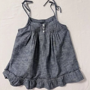 Gap Kids Girls Swing Tank Top XL 12 Blue Chambray Ruffle Hem Tie Straps - Picture 1 of 5