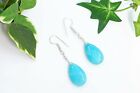 Natural Amazonite Stone With Silver Plated Brass Metal Fish Hook Earrings Pair