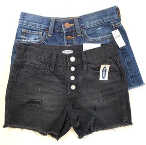 Old Navy Shorts Girls 10 Lot Of 2 High-Rise Cut Off Adjustable Waist Denim - Picture 1 of 8