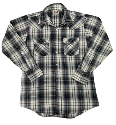 Camisa a Presión Ely Cattleman Perla Para Hombre Azul/Verde A Cuadros Manga Larga Mediana Foto 1 de 4