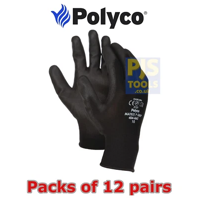 12 x Polyco Matrix P Grip black PU palm coat precision work gloves Size 9 or 10