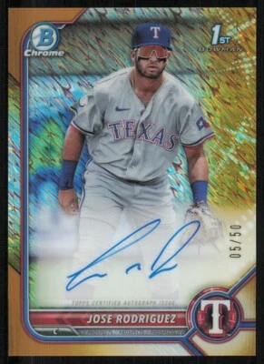 2022 Bowman Chrome Prospect Autographs Gold Shimmer #CPAJRZ Jose Rodriguez /50 - Image 1 of 2