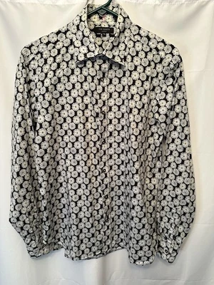 Camisa Ted Baker Para Hombre Talla 3 (M) Negra Estampado Floral Manga Larga Algodón Abotonada Foto 1 de 4