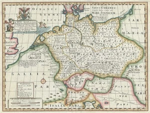 Map "A New Map of Antient Germany, Rhaetia, Vindelicia, and Nordicum" Wells,1700 - Picture 1 of 7