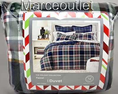 Martha Stewart Holiday Collection Navy Plaid Flannel KING Duvet Cover - Image 1 of 4