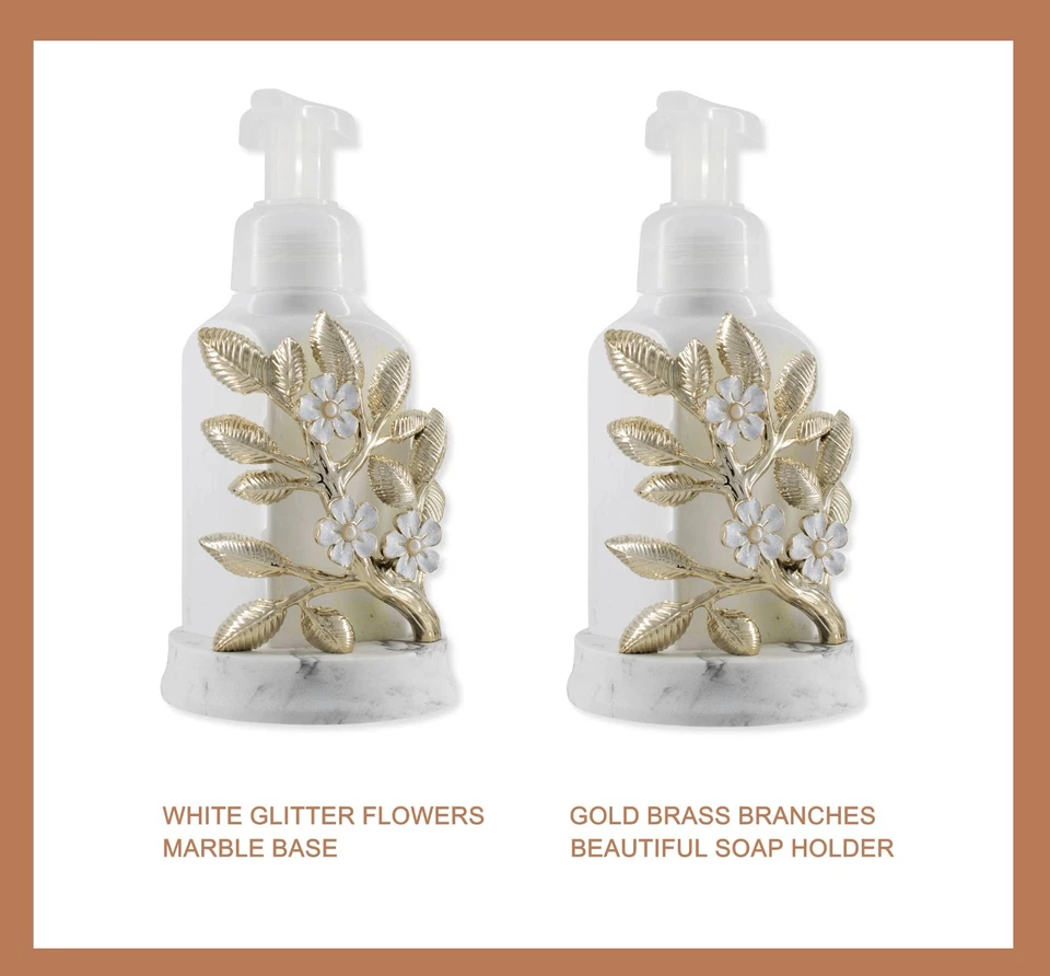 Bath & Body Works Gold Branch White Glitter Flowers Marble Base Soap Holder - Image 1 of 1