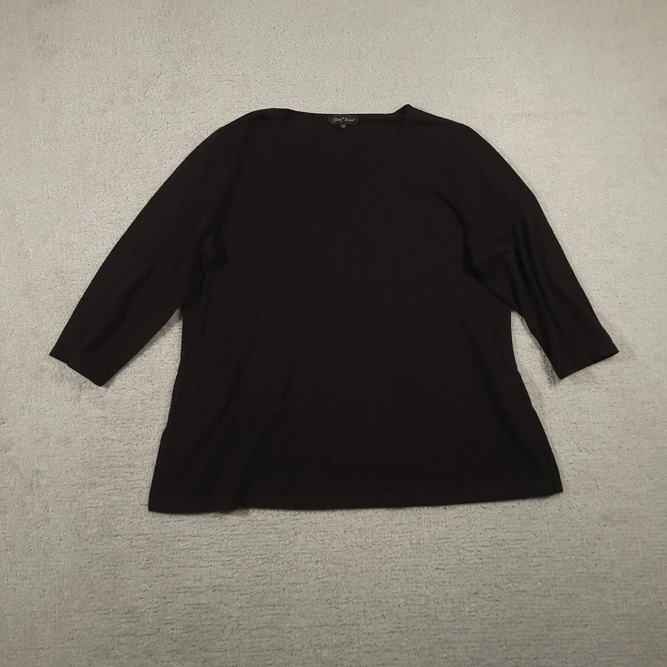 Slinky Brand Shirt Womens 1X Black 3/4 Sleeve Scoop Neck Made in USA - Image 1 of 4