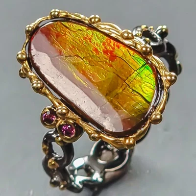Handmade 5 ct+ Natural Ammolite Ring 925 Sterling Silver Size 8 /R441601 - Image 1 of 4