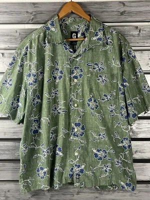 Camisa Jeans Guess Vintage Para Hombre 2XL Verde Azul Floral Hawaiana Abotonada Años 90 Foto 1 de 4