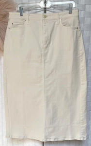 Ann Taylor Midi Denim Jean Gold Button Ivory White Column Midi Skirt Size 10 FX# - Picture 1 of 12