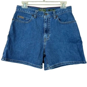 Vtg Eddie Bauer High Rise Stretch Blue Denim Shorts Women Sz 8 Regular - Picture 1 of 5