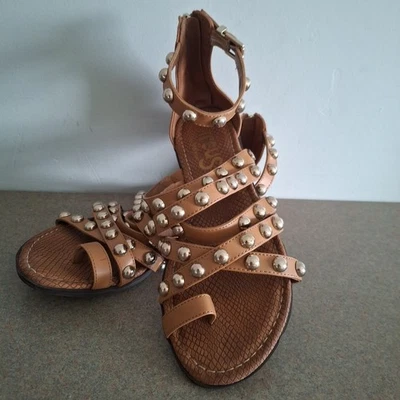 Sam Edelman Circus Cognac Gold Studded Gladiator Sandal Brown US 6.5 Boho Metal - Image 1 of 4