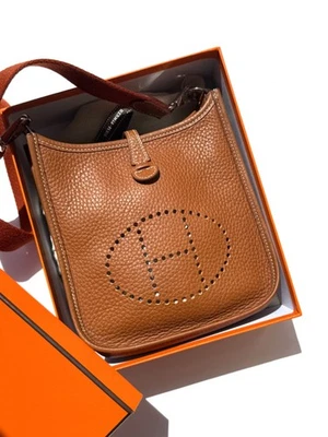 Authentic HERMES Mini Evelyne TPM 16 Gold Leather Crossbody Bag - Image 1 of 4