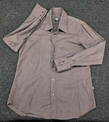 Camisa de Vestir Hugo Boss Ajustada Mediana Marrón Rayas Abotonada Manga Larga Trabajo Foto 1 de 4