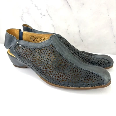 PIKOLINOS 女式 41 10 码 Romana 蓝色穿孔皮革鞋激光切割楔形鞋 — 第 1/4 张图片