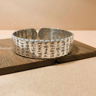 Brazalete ancho vintage de loto de plata esterlina S999 pura PUÑO ABIERTO 57 g Foto 1 de 4