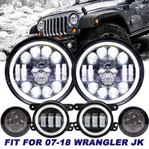 Halo RGB 7" LED Headlights + Fog Turn Light Combo for Jeep Wrangler JK 2007-2017 - Picture 1 of 24