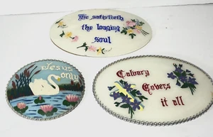Antique Hand Painted Glass Wall Art Plaques Stove Pipe Hole Coverings Religious - Picture 1 of 14