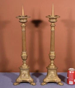 25" French Antique Bronze Candlesticks/Candelabra - Picture 1 of 12