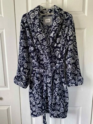LUCKY BRAND Felpa Azul Marino y Blanco Floral Acogedora Hasta la Rodilla Corbata Cintura Bata Talla L Grande Foto 1 de 4